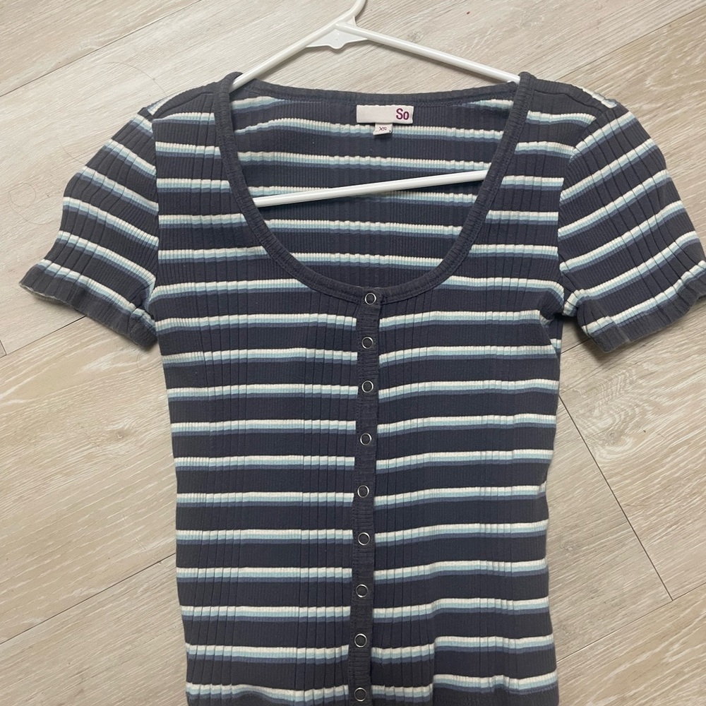 SO Blue and White Ribbed Button Down Shirt